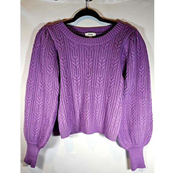 Fate Cable Knit Sweater, Puff Sleeve Wool Blend Womens Sz L, NEW - Picture 1 of 7
